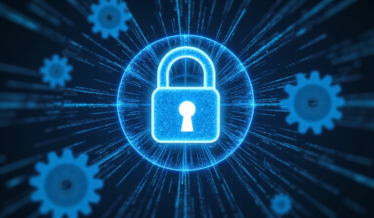 Cerradura digital y engranajes que simbolizan cookies estrictamente necesarias para la seguridad web