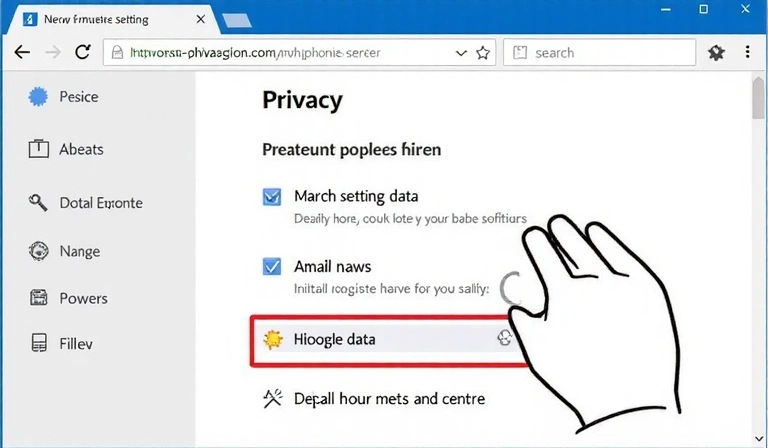 Ilustración de una mano ajustando la configuración de privacidad en un navegador web